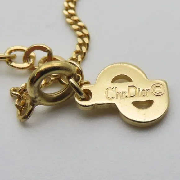 Christian Dior Necklace CD Logo Metal Rhinestone Gold Plated GP Accessories - Picture 8 of 9